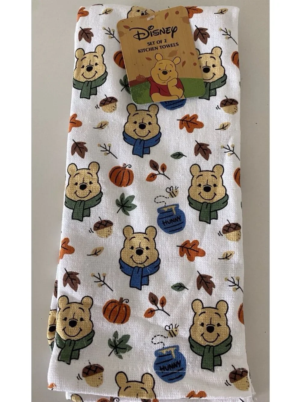 2 Pack Disney Winnie The Pooh Autumn Fall Leaves Acorns Kitchen Towels 16 X 26”